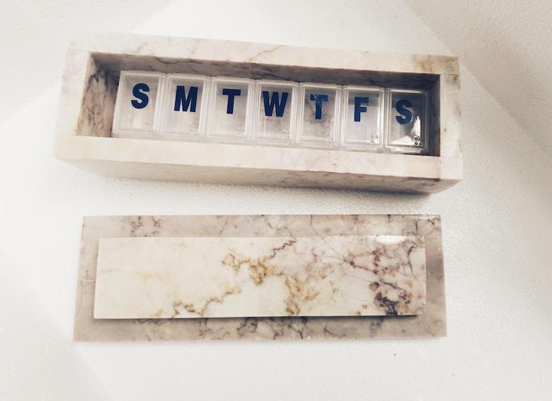 Dynasty Cream marble box weekly pill box 7"×2 1/4" height 2 3/8" box with weakly pill organizer FREE SHIPPING image 1