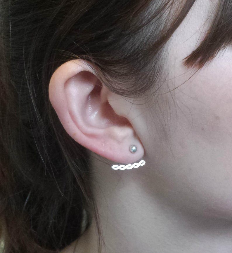 silver front back earrings knot earrings Knot ear jacket earrings ear jacket earrings