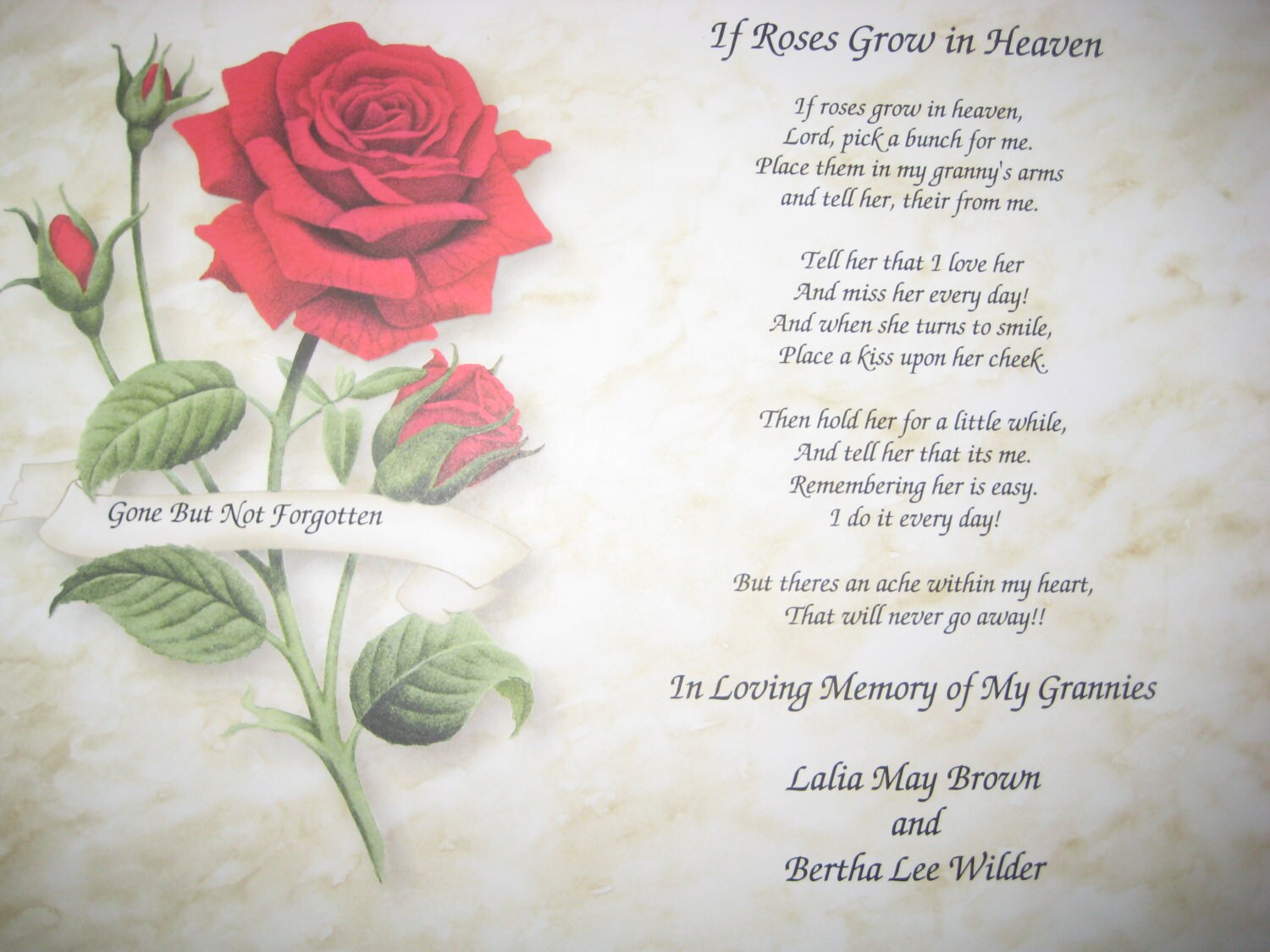 If Roses Grow in Heaven Poem Print Personalized in Memory of Grandma
