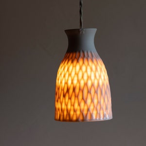 Porcelain hanging lamp &quot;MEDA concave&quot; - handmade ceiling light - warm light - modern ceramic lamp for living room, dining table, bedroom, bathroom