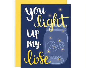 You Light Up My Life greeting card, firefly, lightning bug, love, illustration, valentines day, anniversary