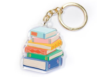 Book Stack Acrylic Keychain | Books Keychain | Book Nerd Keychain | Reading Keychain | Colorful Books Keychain | Library Keychain