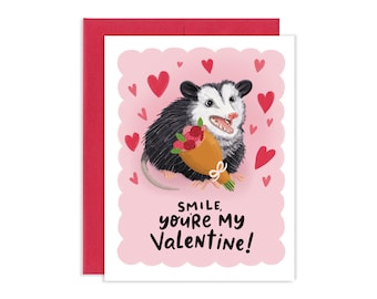 Smile Opossum Valentines Day Card | Funny Valentines Card | Cute Valentines Day Card | Opossum Card | Opossum Love Card | Humor Valentine