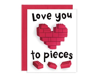 Love You To Pieces Love Card | Valentines Day Card | Kids Valentine Card | Cute Valentine Card | Geeky Love Card | Anniversary Card for Him