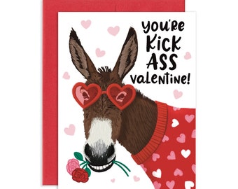 Kick Ass Valentine | Donkey Valentine | Funny Valentine's Day Card | Farm Animal Valentine | Funny Animal Card | Love Card | Valentine Card