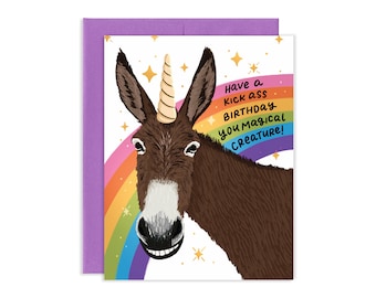 Magical Donkey Unicorn Birthday Card