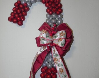 Handmade Candy Cane Wreath with Bright Accent Bow