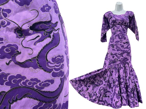 Vintage Hawaiian Muumuu Dragon Novelty Print Mermaid Holomuu Dress Etsy Canada