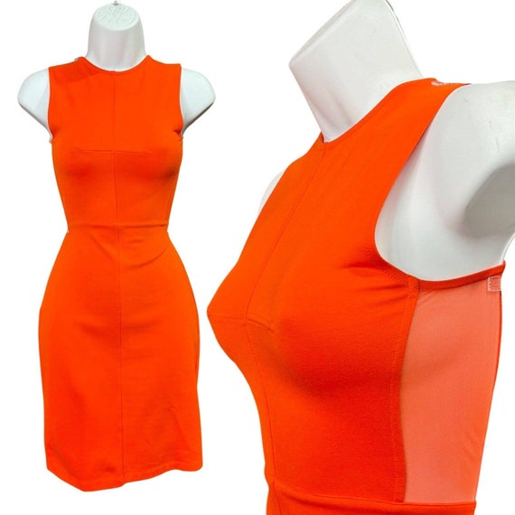 French Connection FCUK BodyCon Mesh Stretch Orange Sleeveless Party Dress NWOT