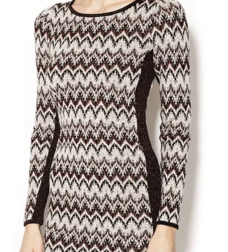 Free People BodyCon Chevron Knit Xs Sweater Dress Cozy Cabin Metallic Low Back image 7