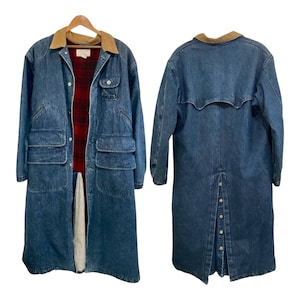 Vintage 1980s Ralph Lauren DUNGAREES Denim Jean Flannel Trench Barn Chore Coat