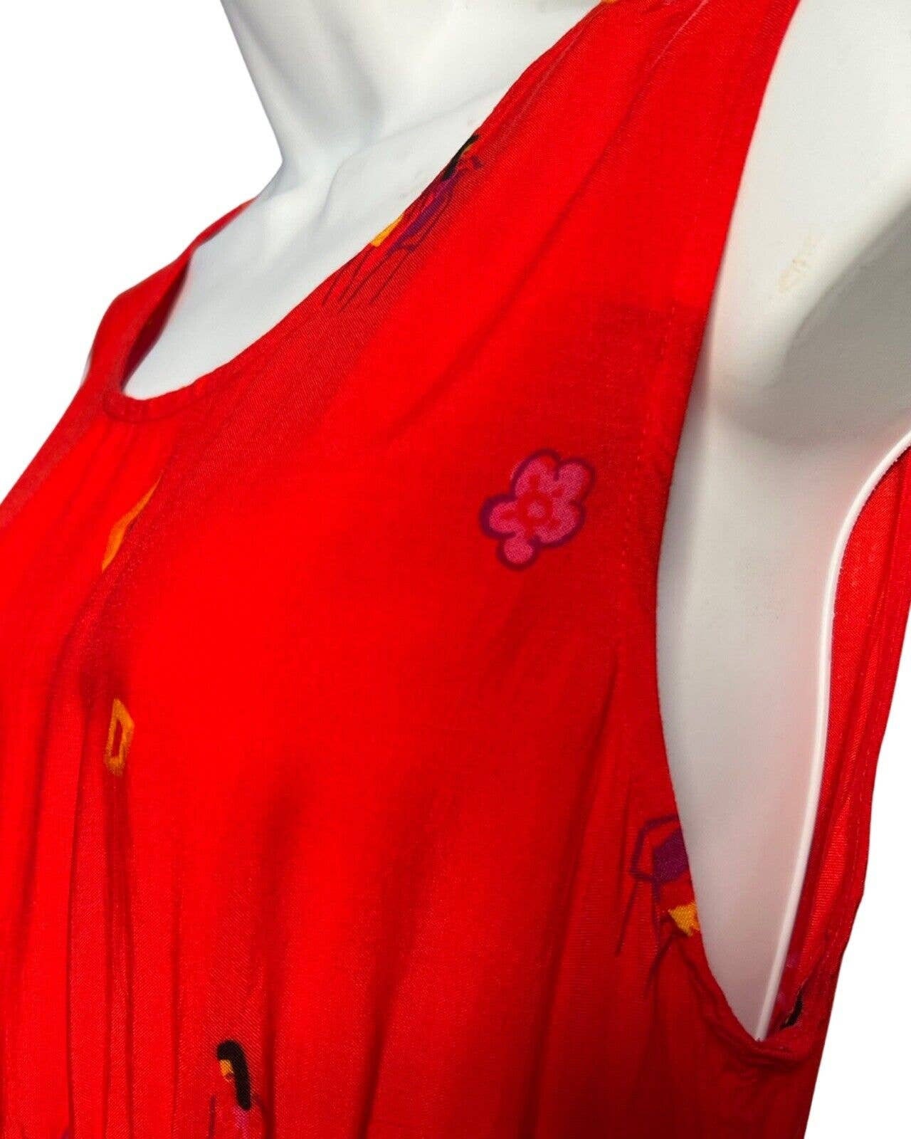 1980s Batik Vintage Red Dress Novelty Print R & K Originals 1980s Batik Vintage Red Dress Novelty Print R & K Originals