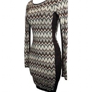 Free People BodyCon Chevron Knit Xs Sweater Dress Cozy Cabin Metallic Low Back image 10