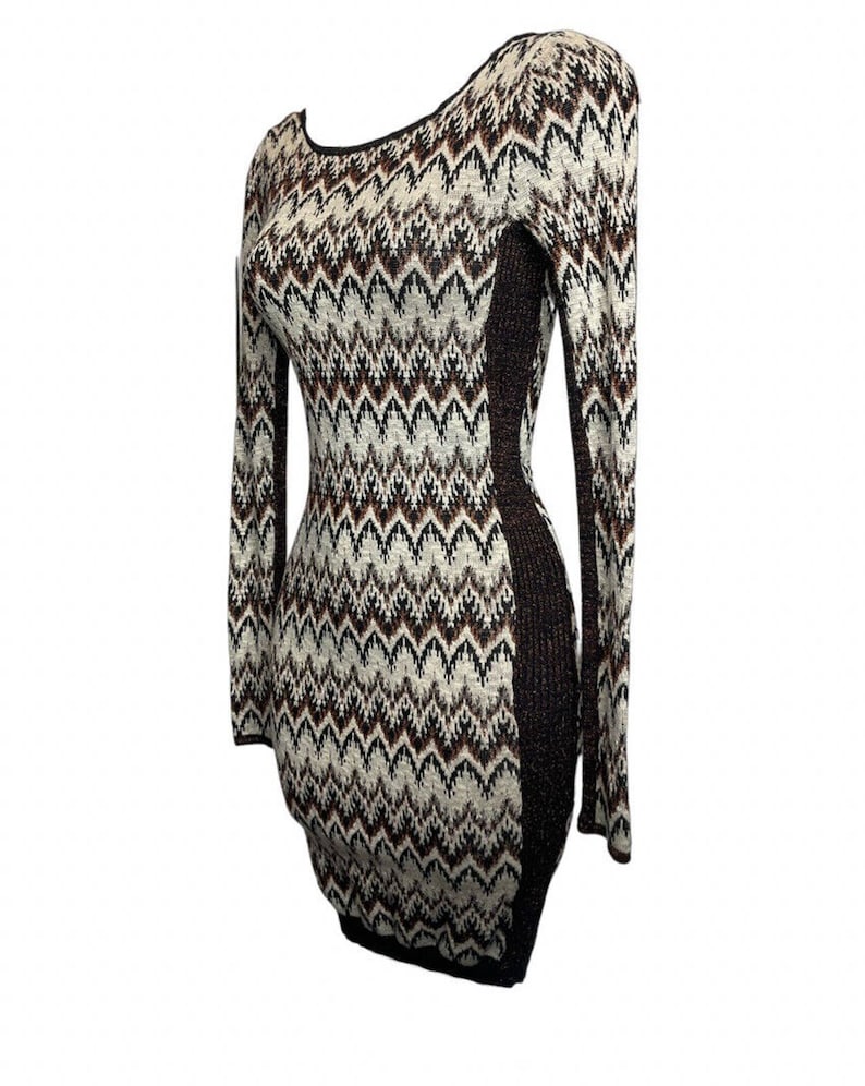 Free People BodyCon Chevron Knit Xs Sweater Dress Cozy Cabin Metallic Low Back image 10