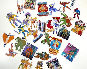 Paquete de 5 pegatinas de He Man Masters of the Universe, reproducción de dibujos animados de los años 80.