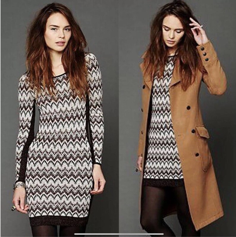 Free People BodyCon Chevron Knit Xs Sweater Dress Cozy Cabin Metallic Low Back image 4