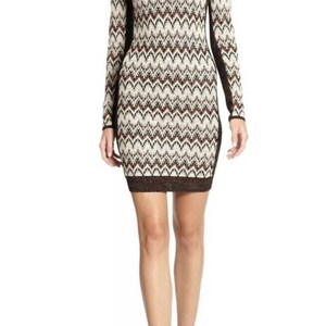 Free People BodyCon Chevron Knit Xs Sweater Dress Cozy Cabin Metallic Low Back image 5
