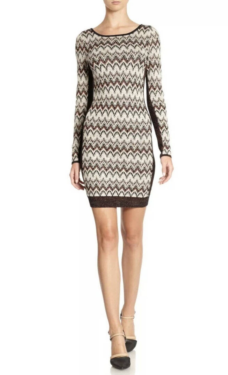 Free People BodyCon Chevron Knit Xs Sweater Dress Cozy Cabin Metallic Low Back image 5