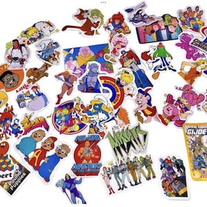Saturday Morning Cartoons 1980s Stickers Classic 20 Pack: He-Man, Thundercats, Jem, Smurfs, Rainbow Brite, Strawberry Shortcake retro Decals