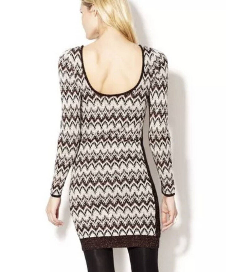 Free People BodyCon Chevron Knit Xs Sweater Dress Cozy Cabin Metallic Low Back image 6