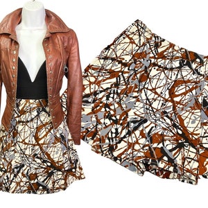 Vintage Mod 1960s Gogo Skirt Novelty Print Jackson Pollock Splatter Paint Skort