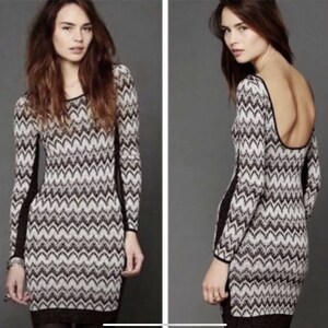 Free People BodyCon Chevron Knit Xs Sweater Dress Cozy Cabin Metallic Low Back image 3