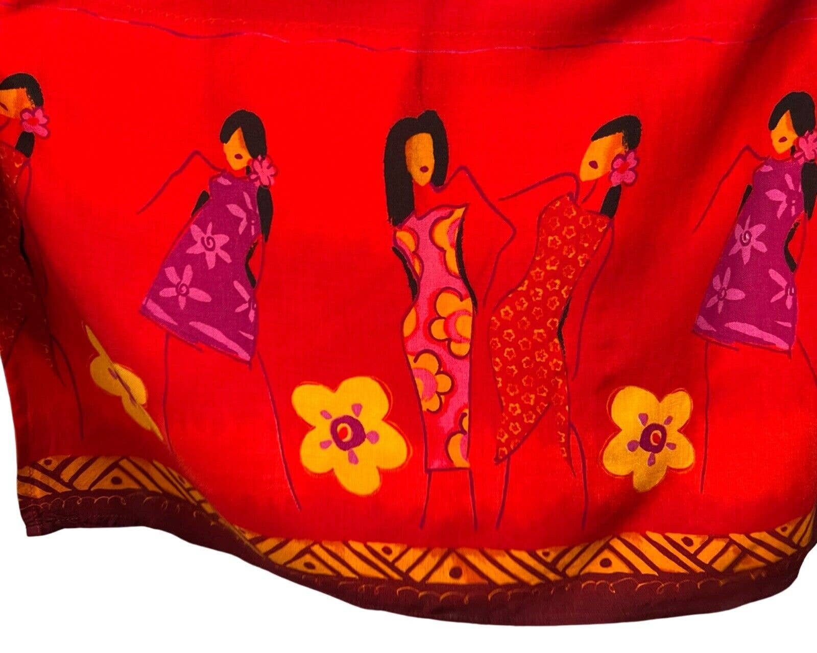 1980s Batik Vintage Red Dress Novelty Print R & K Originals 1980s Batik Vintage Red Dress Novelty Print R & K Originals