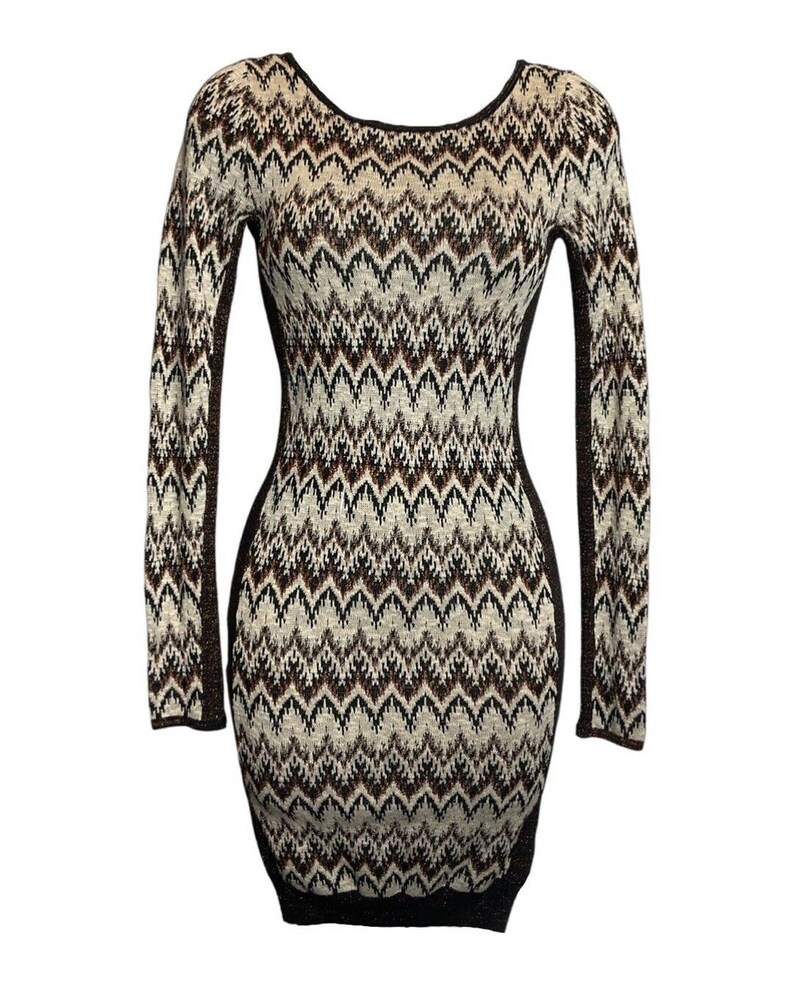 Free People BodyCon Chevron Knit Xs Sweater Dress Cozy Cabin Metallic Low Back image 2
