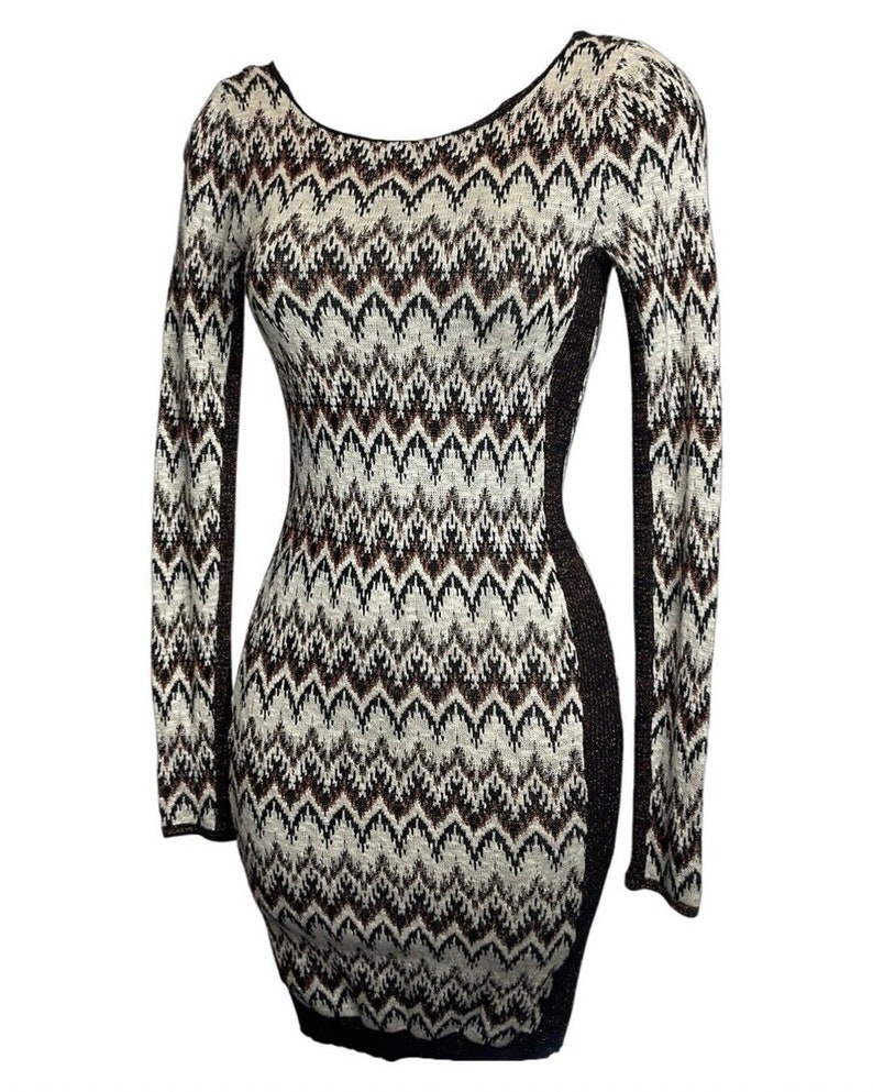 Free People BodyCon Chevron Knit Xs Sweater Dress Cozy Cabin Metallic Low Back image 9