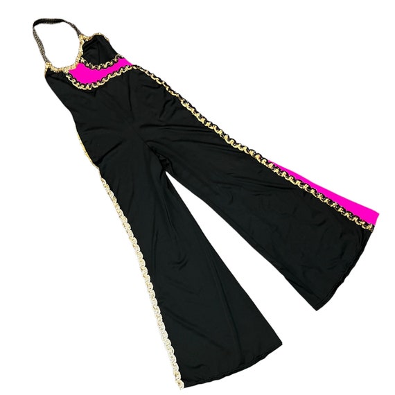 Vintage Disco Bell Bottoms Sequin Spandex Halter … - image 2