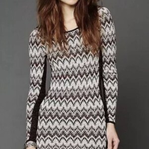 Free People BodyCon Chevron Knit Xs Sweater Dress Cozy Cabin Metallic Low Back image 8
