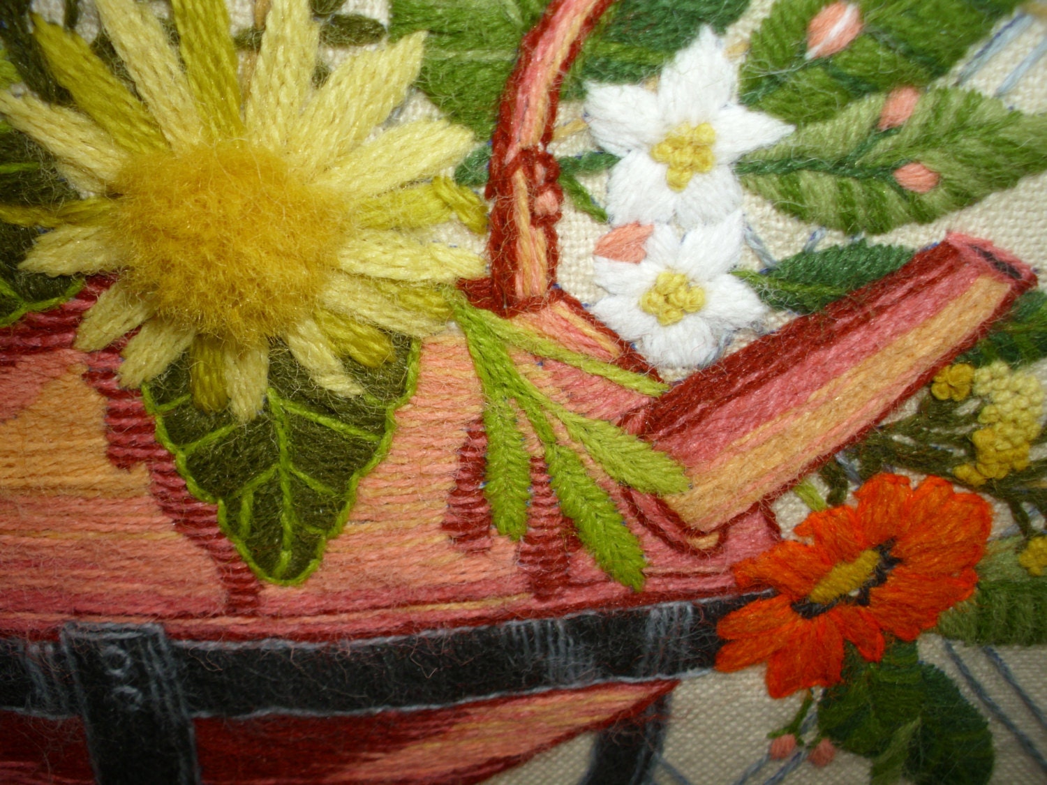 Floral Vintage Needlework crewel work yarn work embroidery Etsy
