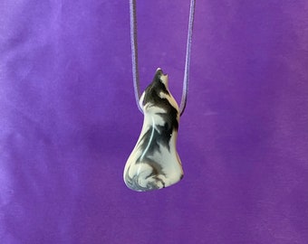 Wolf with black/grey swirls pendant necklace sculpture statue for healing, protection and meditation 60mm tall