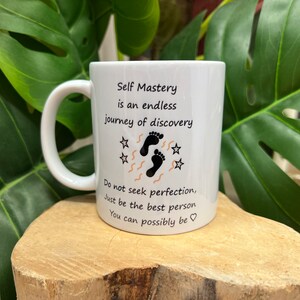 Self Mastery inspirational mug can be personalised with a name