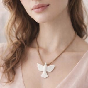 Dove Sculpture – Handmade Peace Symbol in Marble & Crystals (Necklace, Brooch or Handheld)