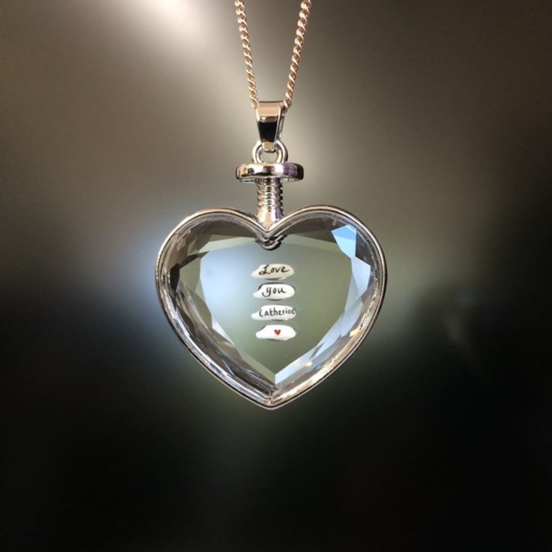 RICE CHARM Heart Necklace With a Grain of Rice Suspended Magically Within Personalised With Your