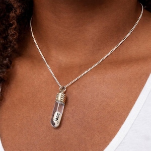 Personalised Name on Rice Necklace – Lucky Charm Gift in Glass Pendant (Silver plated or Sterling Silver)