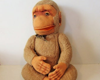 Large Old Chimpanzee, Used Condition, Jointed, Hard Stuffed - Glass Eyes  / MEMsArtShop