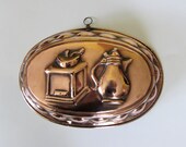 Large Antique Vintage Copper, Lined Jelly Mould Or Wall Hanging Plaque - Coffee Grinder And Jug Decoration MEMsArtShop