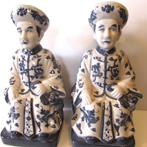 Antique/Vintage Chinese Statue Figurine - Painted Blue & White Crackle Glazed Finish - Each Figurine Sold Individually.