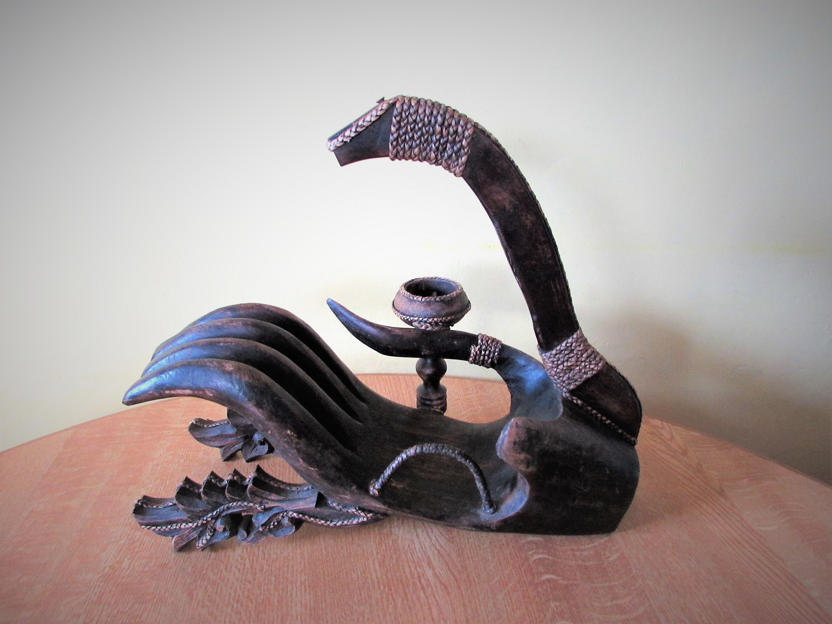 Very Unusual Large Heavy Carved Wood Sculptural Holder MEMsArtShop.