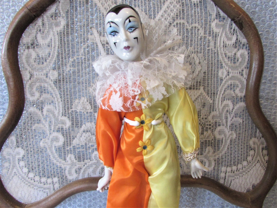 Vintage Harlequin Pierrot Jester Clown Porcelain Doll Etsy