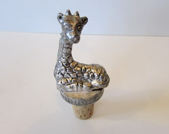 Vintage Pewter Metal Stopper Giraffe Figurine Topped Bottle Cork.