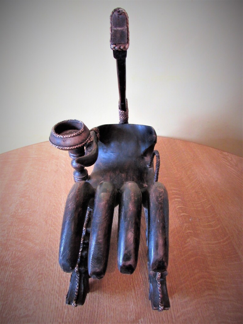 Very Unusual Large Heavy Carved Wood Sculptural Holder MEMsArtShop.