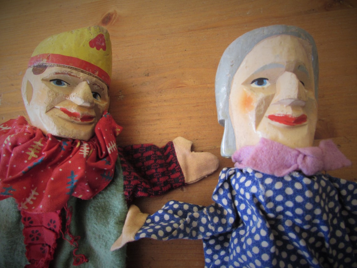 Very Rare Antique German Punch and Judy Wooden Hand Puppets Etsy