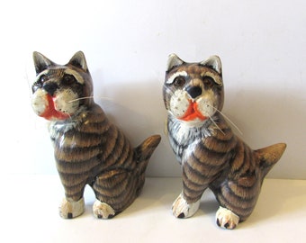 Pair Of Painted Cats With Glass Eyes