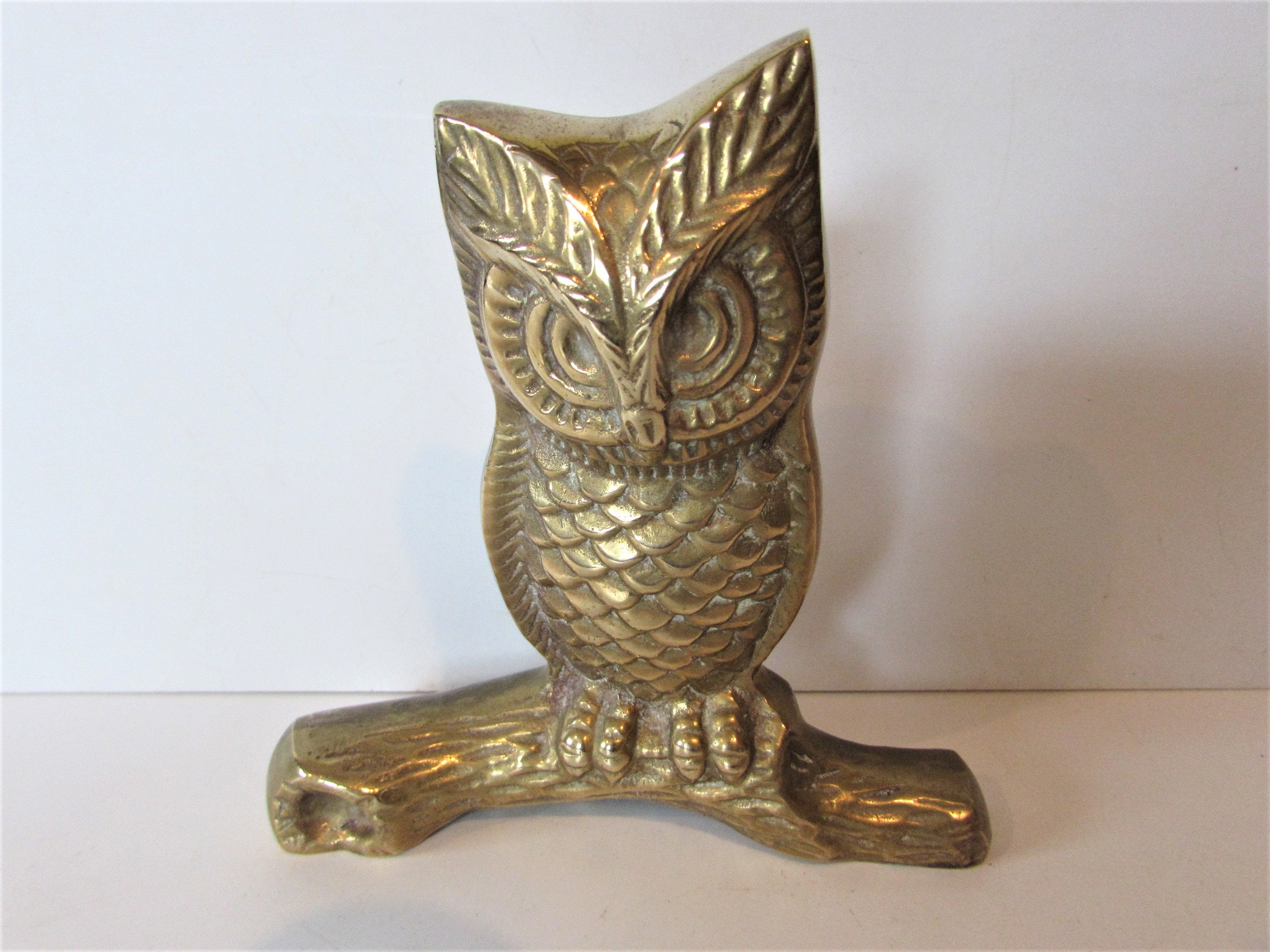 A Super Vintage Brass Owl On Twig Ornament.
