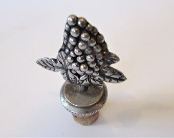 Vintage Metal/Pewter Grape Design Wine Bottle Top - With cork Stopper.