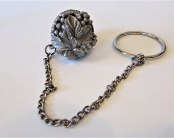 Vintage Pewter With Grapes Design On Top And A Cork Stopper - Looks Unused.