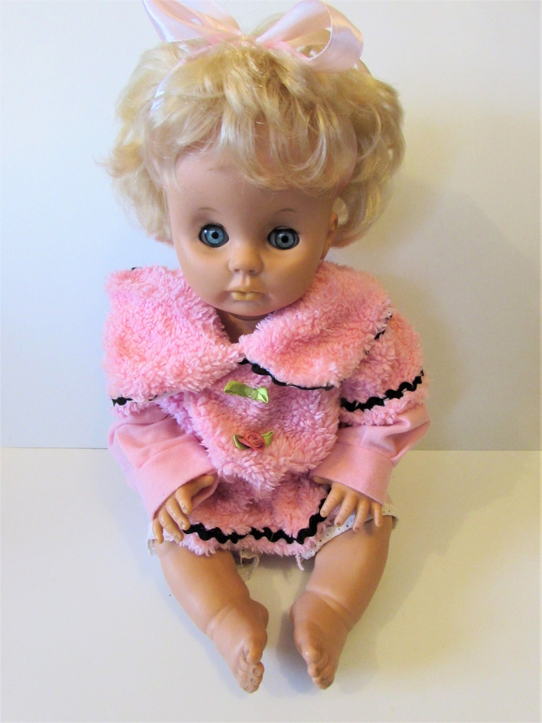 Very Sweet Hard Plastic Vintage Doll With Plugged Hair by Fisher Price